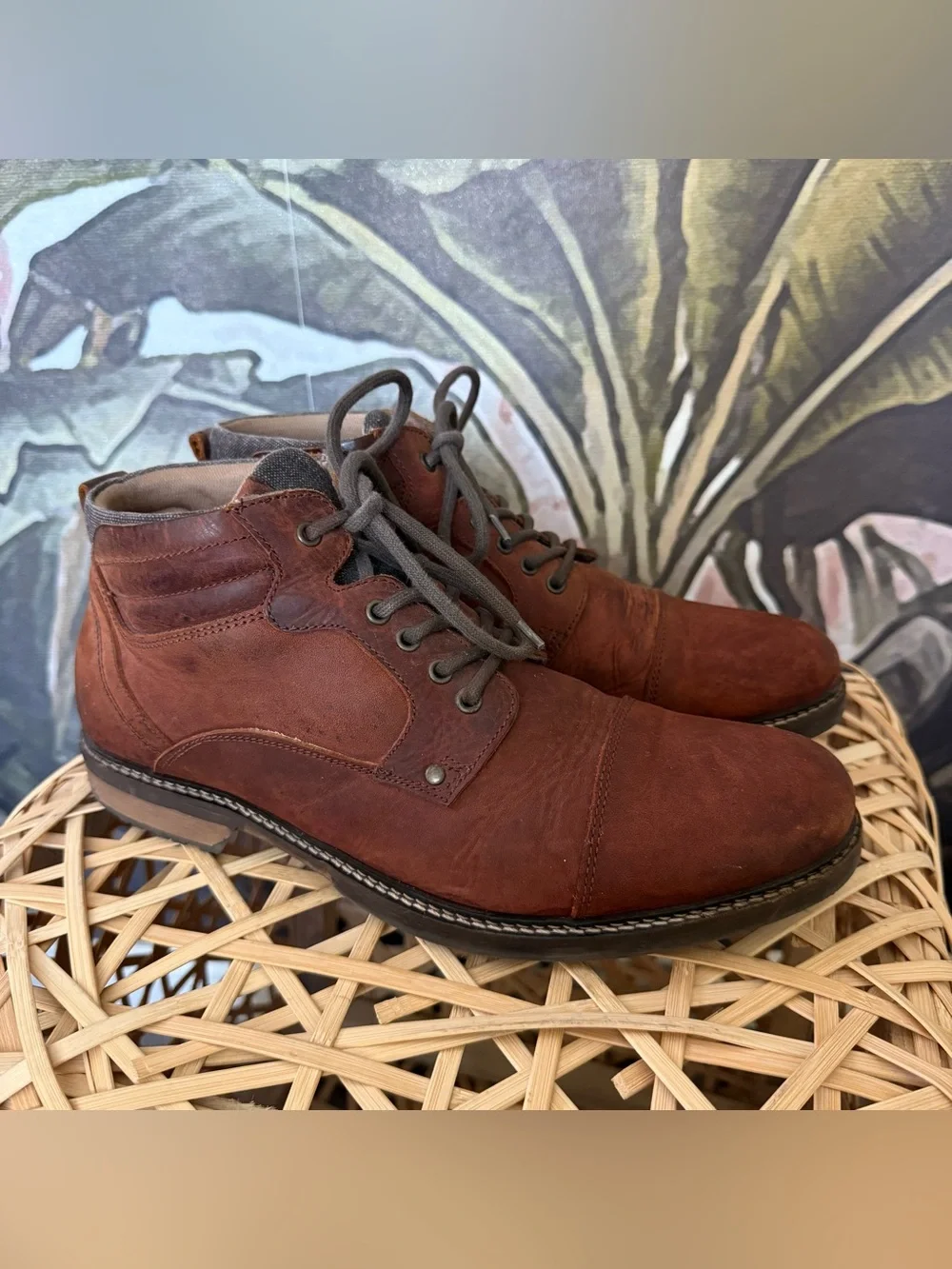 ALDO Brown leather lace up cap toe boots red brown Size US 12 outdoor